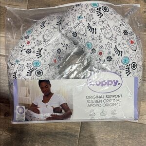 Boppy Original Support Pillow with Black and Blue Floral Pattern